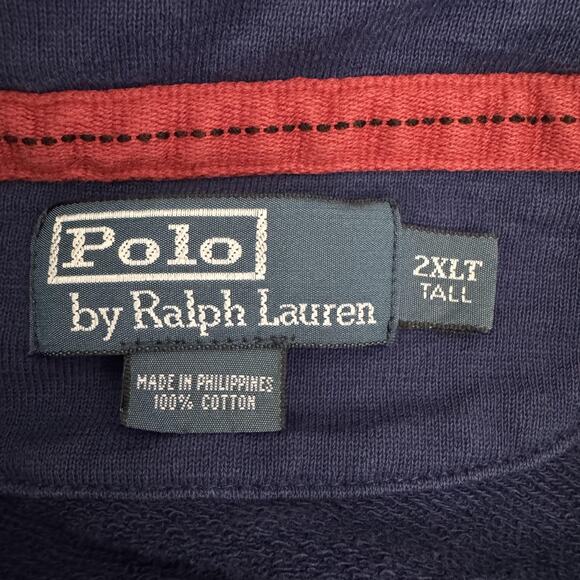 Polo Ralph Lauren Sweatshirt Mens 2XLT Tall Blue Mock Neck Henley Cotton Pocket - Picture 4 of 7